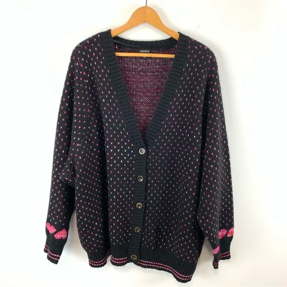 Torrid Cardigan Drop Shoulder V-Neck Button Front Sweater With Hearts Size 5X - Picture 4 of 15